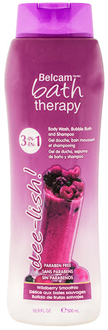 Belcam Bath Therapy dee-lish 3-in-1 Body Wash, Bubble Bath and Shampoo Wildberry Smoothie